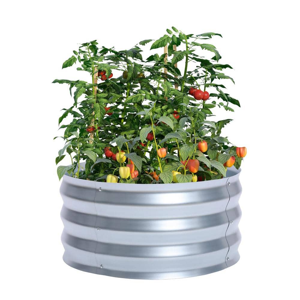 24.25" Silver Galvanized Metal Round Raised Garden Bed Planter