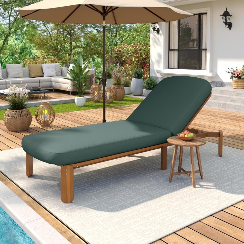 Natural Brown Wood Outdoor Chaise Lounge with Green Cushions and 3-Position Backrest price history on PriceWatchPro