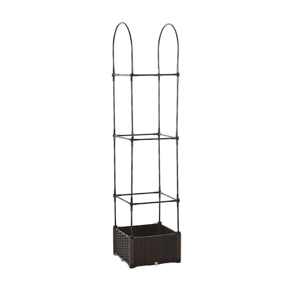 7 in. H Planter Brown Metal Garden Bed with Trellis Self-Watering Disk