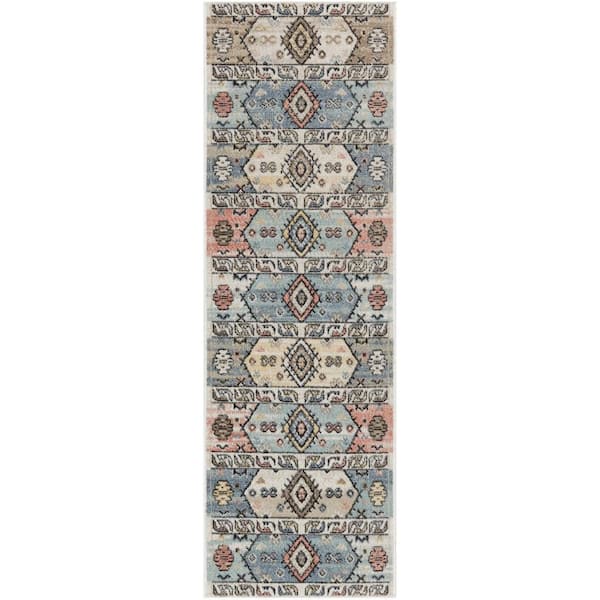 Nourison Washable Decor Ivory Multicolor 2 ft. x 6 ft. Center medallion Contemporary Runner Area Rug
