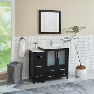 42 in. W x 18 in. D x 36 in. H Bathroom Vanity in Espresso with Single Basin Vanity Top in White Ceramic and Mirror