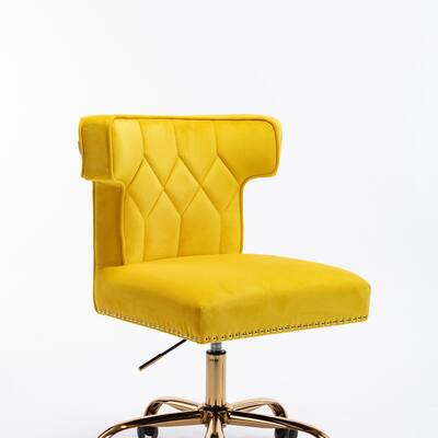 Yellow Velvet Swivel Office Chair Armless