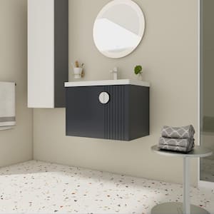27.75 in. W x 18.5 in. D x 20.68 in. H Single Sink Wall Mounted Bath Vanity in Black with White Ceramic Top