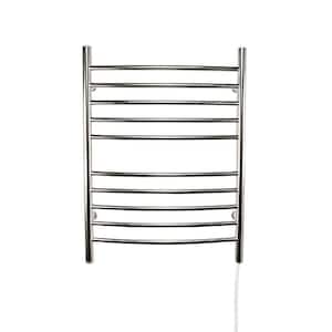 Radiant Curved 10-Bar Plug-In Electric Towel Warmer in Polished Stainless Steel