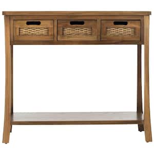 Autumn 34 in. 3-Drawer Brown Wood Console Table