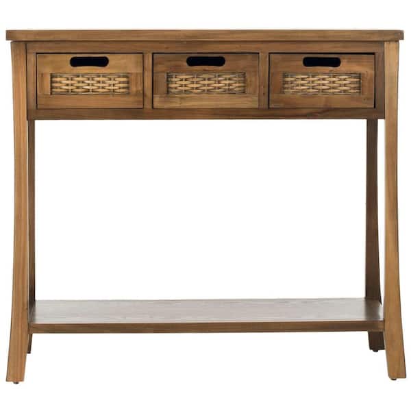 SAFAVIEH Autumn 34 in. 3-Drawer Brown Wood Console Table