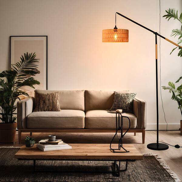 Cloth Lampshade Metal LED Floor Lamp Fishing Lamp Living Room