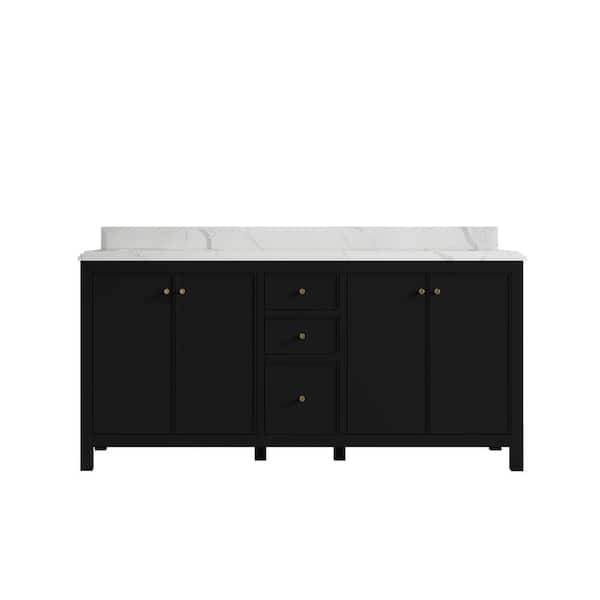 Willow Collections Chicago 72 in. W x 22 in. D x 36 in. H Double Sink Bath Vanity in Black with 1.5 in. Calacatta Laza Quartz Top