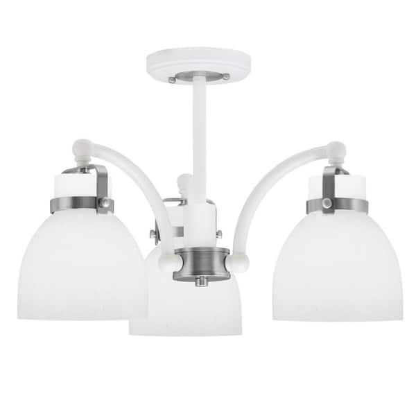 Unbranded Decatur 16.75 in. 3-Light White and Nickel Semi-Flush with 6 in. White Muslin Glass Shade No Bulbs Included