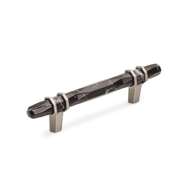 Amerock Carrione 3-3/4 in. (96mm) Modern Marble Black/Satin Nickel Bar Cabinet Pull