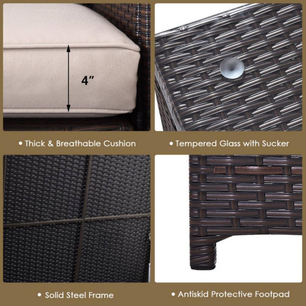Brown 4-Piece Rattan Wicker Outdoor Patio Set with Cushions