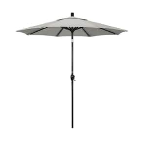 7.5 ft. Black Aluminum Pole Market Aluminum Ribs Push Tilt Crank Lift Patio Umbrella in Granite Sunbrella