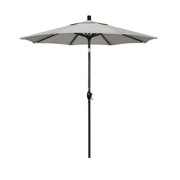 California Umbrella 7.5 ft. Black Aluminum Pole Market Aluminum Ribs Push Tilt Crank Lift Patio Umbrella in Granite Sunbrella