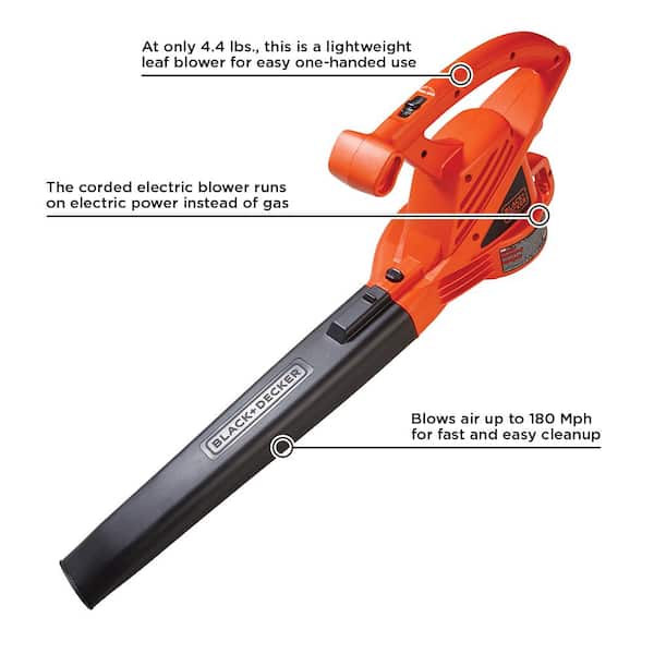 BLACK+DECKER 180-CFM 180-MPH Corded Electric Handheld Leaf Blower in the  Leaf Blowers department at