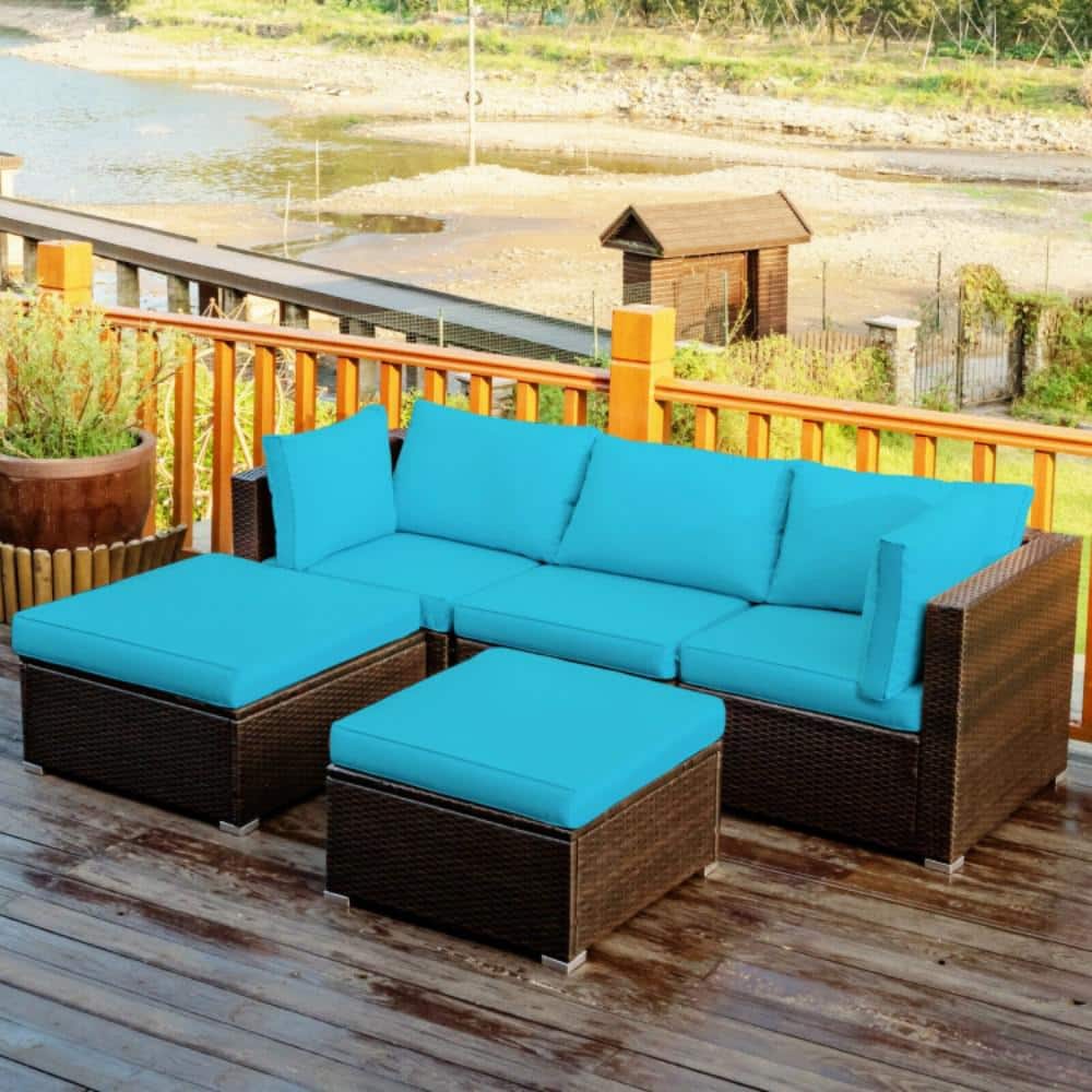 5-Piece Black Wicker Outdoor Sectional Set with Green Cushions price history on PriceWatchPro