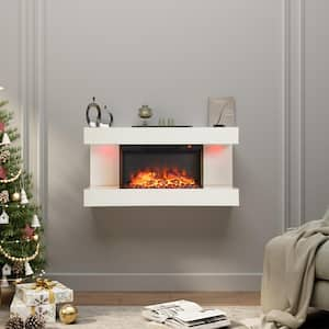 32 in. Wall Mounted Hanging Electric Fireplace with Remote Control in White