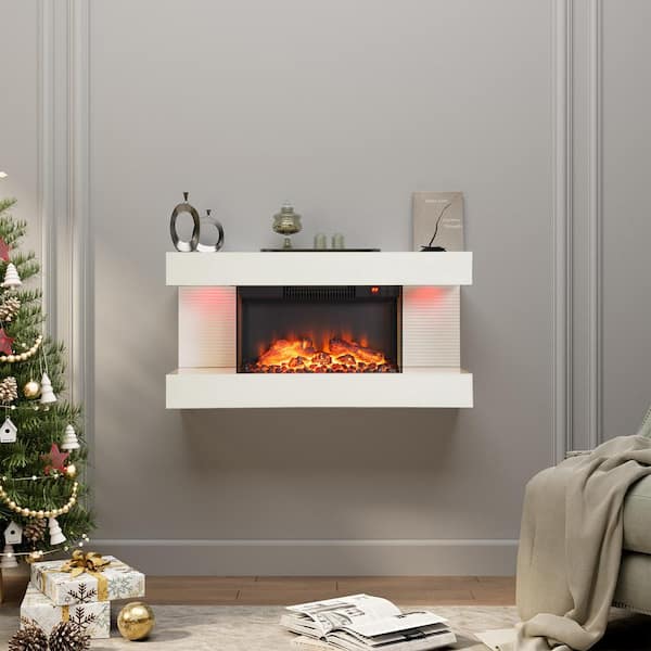 Boyel Living 32 in. Wall Mounted Hanging Electric Fireplace with Remote Control in White