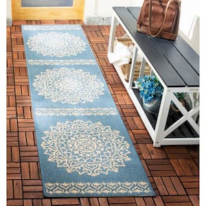 Beach House Cream/Blue 2 ft. x 8 ft. Medallion Indoor/Outdoor Patio  Runner Rug