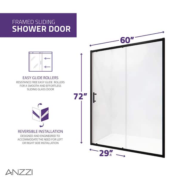 ANZZI - Halberd Series 48 in. x 72 in. H Sliding Framed Shower Door in Matte Black with Tsunami Guard Tempered Clear Glass