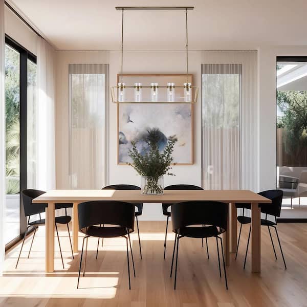 Rael 5-Light Antique Gold Linear Kitchen Island Pendant Light Fixture with Clear Glass Shades