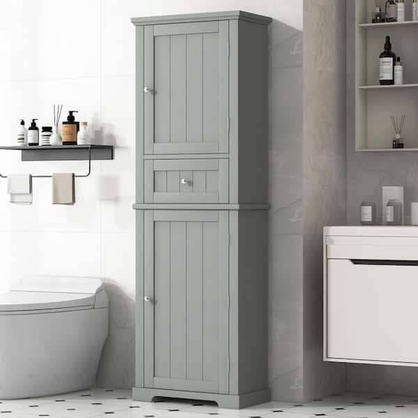 Cesicia 22 in. W x 11 in. D x 67.3 in. H Gray MDF Freestanding Linen Cabinet with Adjustable Shelf