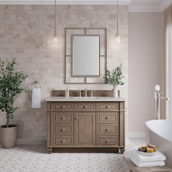 Bristol 48.0 in. Single Bath Vanity in Whitewashed Walnut with Siberian Quartz Top