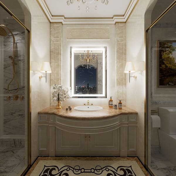 20 in. W x 28 in. H Rectangular Frameless Front & Back LED Lighted Anti-Fog Tempered Glass Wall Bathroom Vanity Mirror