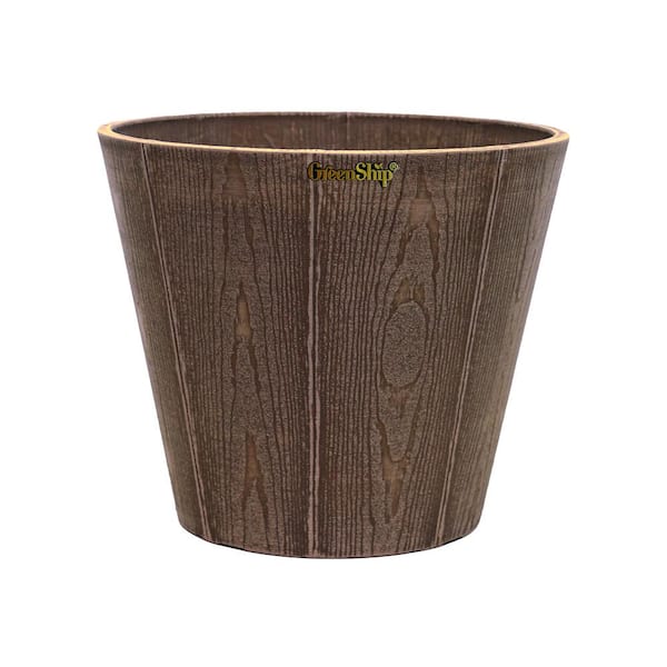 GreenShip Plank 13.8 in. W x 11.4 in. H Chocolate Indoor/Outdoor Resin Decorative Planter 1-Pack