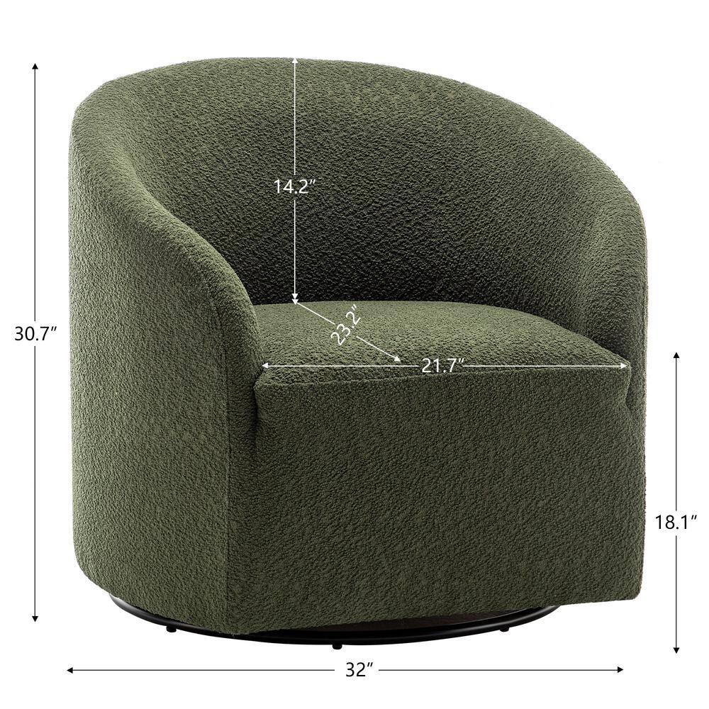 32" Green Boucle Swivel Barrel Accent Chair