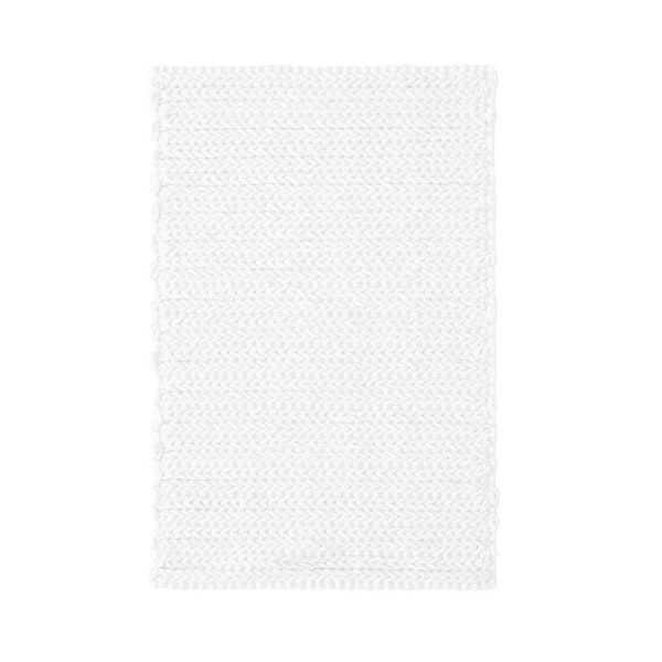 Vsmile 20 in. x 30 in. 100% White Cotton Chenille Chain Stitch Bathroom Rug with Non-Skid Backing