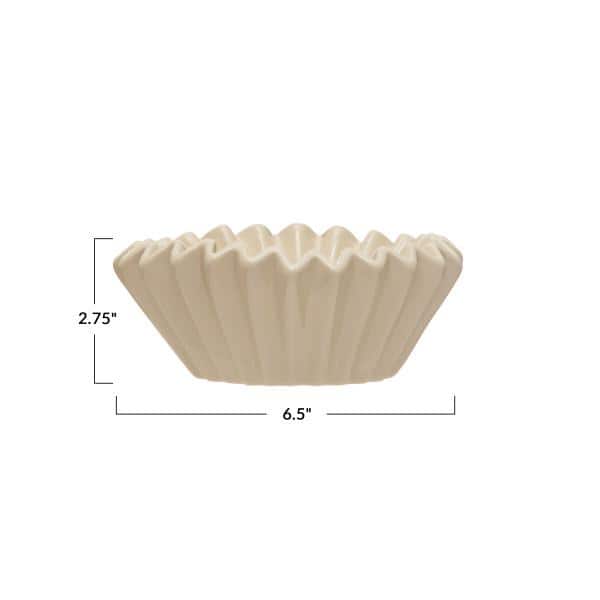 White Fluted Ceramic Serving Bowl with Zigzag Edge