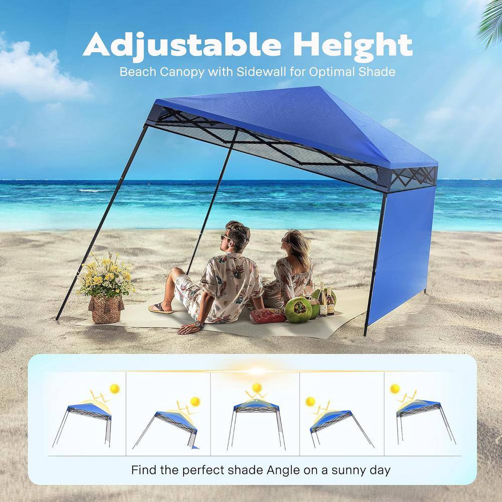 8 ft Blue Steel Adjustable Height Pop-Up Canopy Tent
