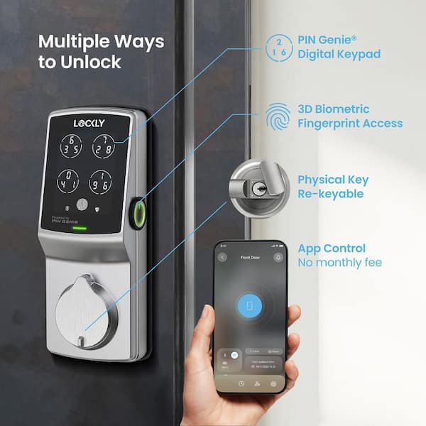 Secure Pro Satin Nickel Deadbolt WiFi Smart Lock with 3D Fingerprint, Hack-proof Keypad, Mobile app, Alexa/Hey Google