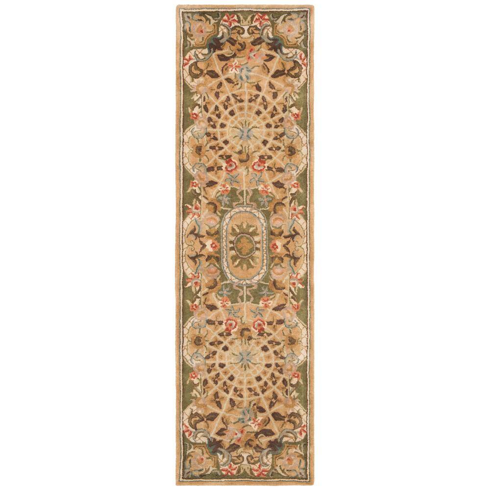 SAFAVIEH Classic Chandler Floral Bordered Wool Runner Rug  Taupe/Light Green  2 3  x 8