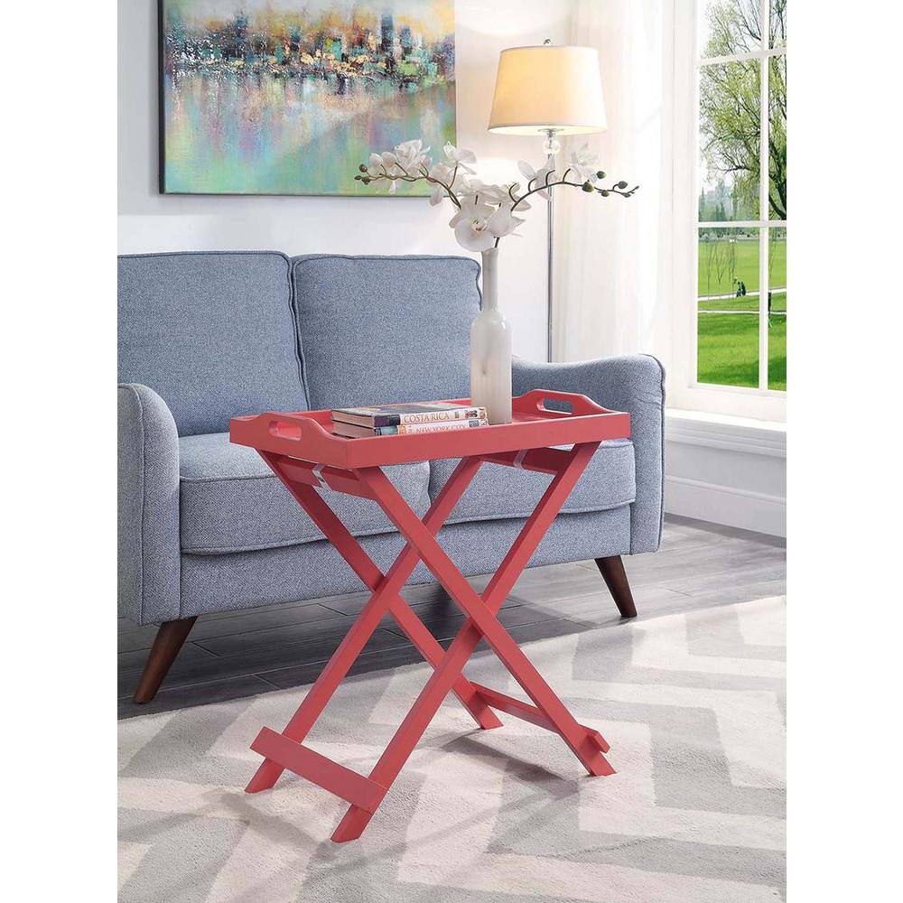 Coral Bliss 22" Foldable Tray Table with Solid Wood Legs
