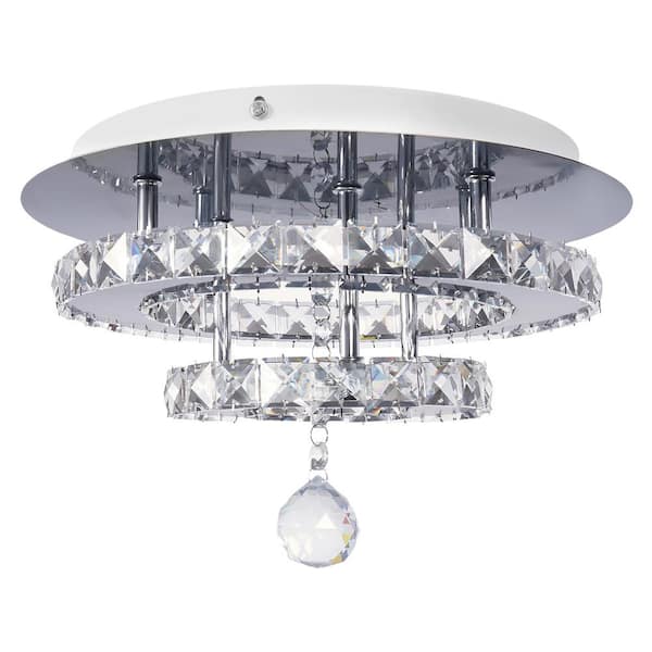 OUKANING 11.81 in. 1-Light Modern Crystal Silver Integrated LED Flush Mount Ceiling Light