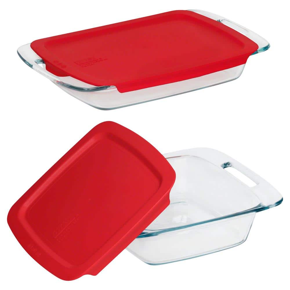 Easy Grab Glass Bakeware Set with Red Lids, 4-Piece