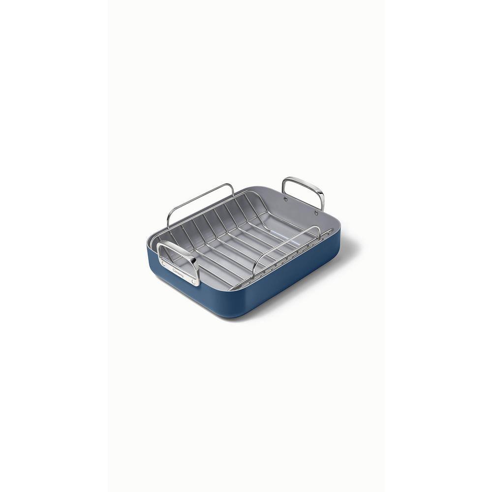 Navy Blue Ceramic Nonstick Square Roasting Pan with Rack