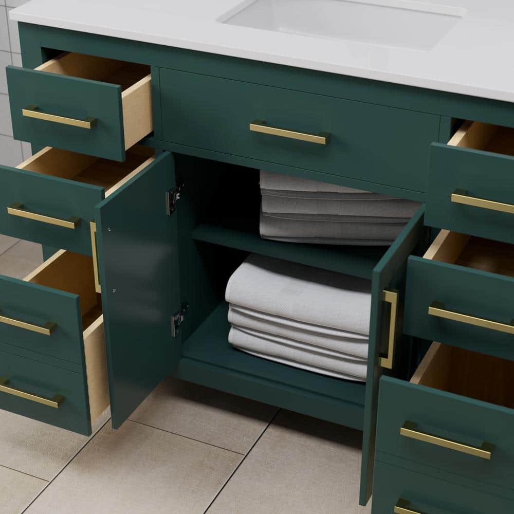 Beckett 54" Green Freestanding Single Bathroom Vanity with Marble Top