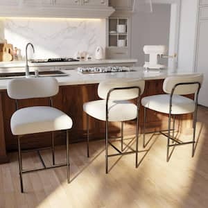 26 in. H White Kitchen Bar Stools Counter Height Bar Stools with Adjustable Foot Pads (Set of 3)