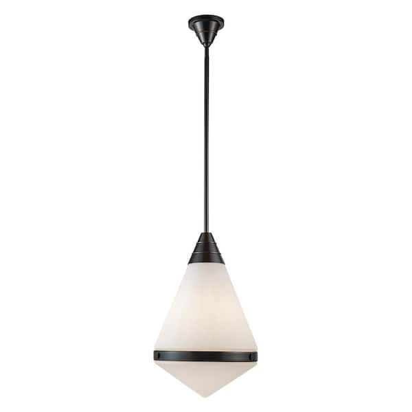 Willard 22 in. 1 Light 60-Watt Urban Bronze/Opal Matte Glass Pendant Light