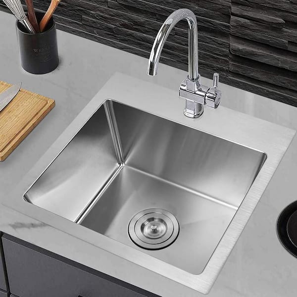 Staykiwi 15 in. Drop-In Single Bowl 20 Gauge Silver Stainless Steel Kitchen Sink with Bottom Grids