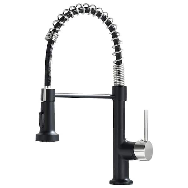 Fapully Commercial Brass Sink Faucet Single Handle Pull Down Sprayer Kitchen Faucet in Matte Black and Brushed Nickel