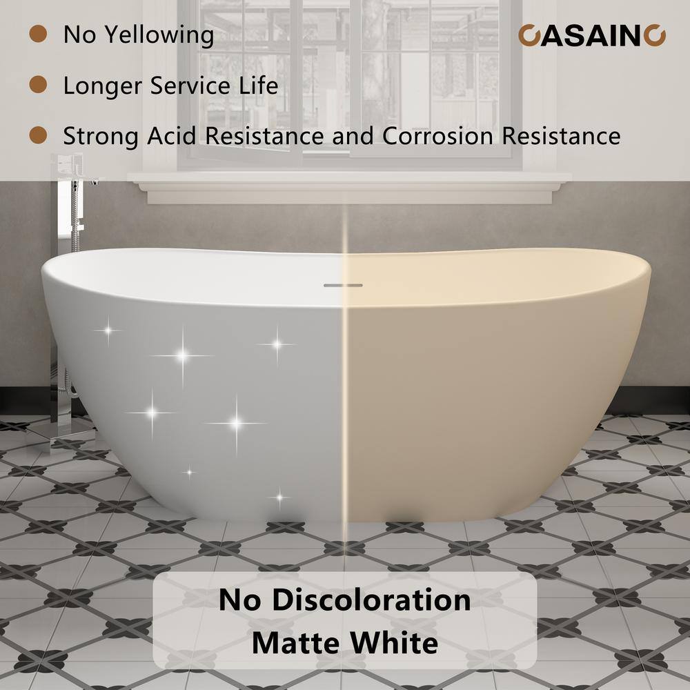 65'' White Solid Surface Freestanding Soaking Bathtub