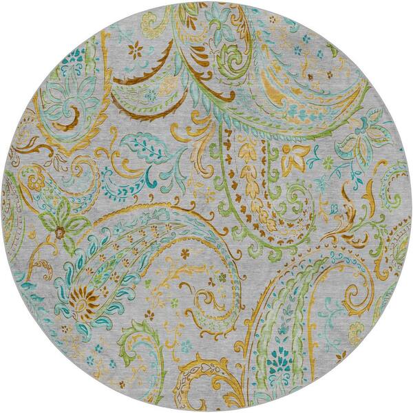 Dream Shag Premium Machine Washable Abstract ADS533 Gray 8 ft. x 8 ft. Round Rug