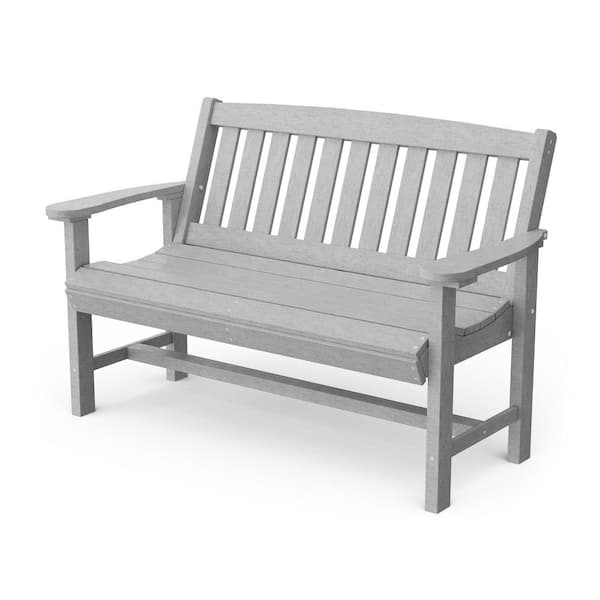 Wildridge Classic Light Gray HDPE Plastic Outdoor Mission Bench