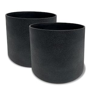 Acerra 13 in. x 11.5 in. H Cylinder Plastic Planter, Black (2-Pack)