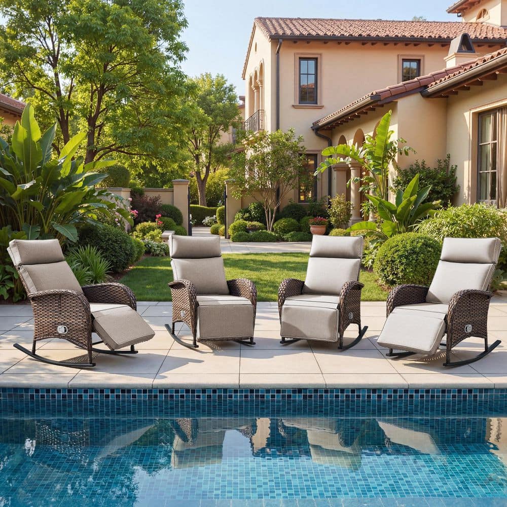 Luna 4-Piece Brown Wicker Outdoor Adjustable Rocker Recliner Chair with Beige Cushions price history on PriceWatchPro