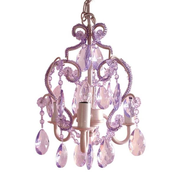 1-Light Mini Lavender Purple Crystal Chandelier Small Plug In Room Fixture Lamp 