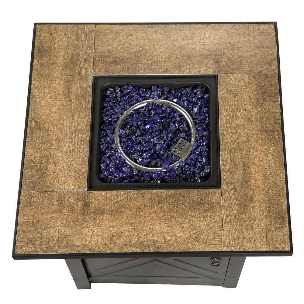 Black Steel Square Propane Fire Pit Table with Ceramic Top